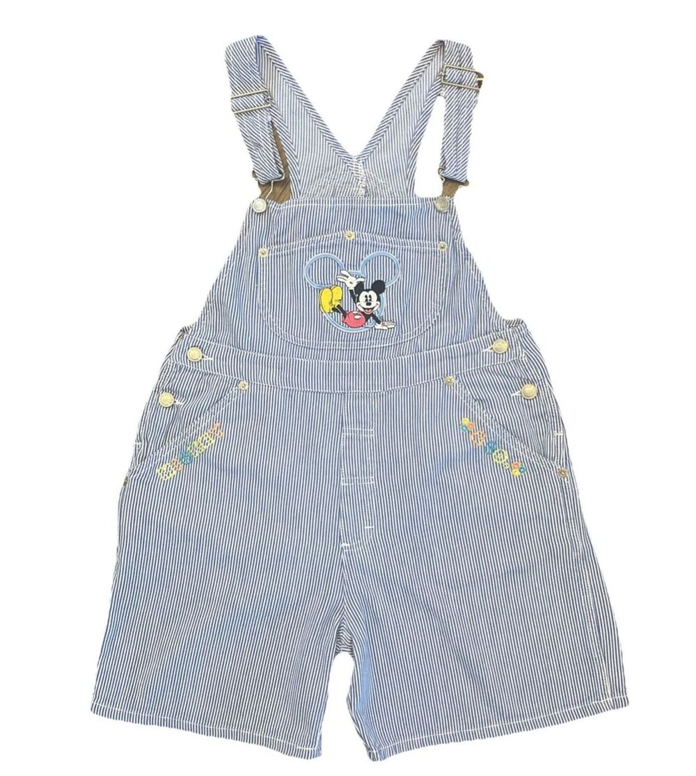 Vintage 90s Mickey And Co Overalls Shorts Embroidered Disney Denim Kids Size 10